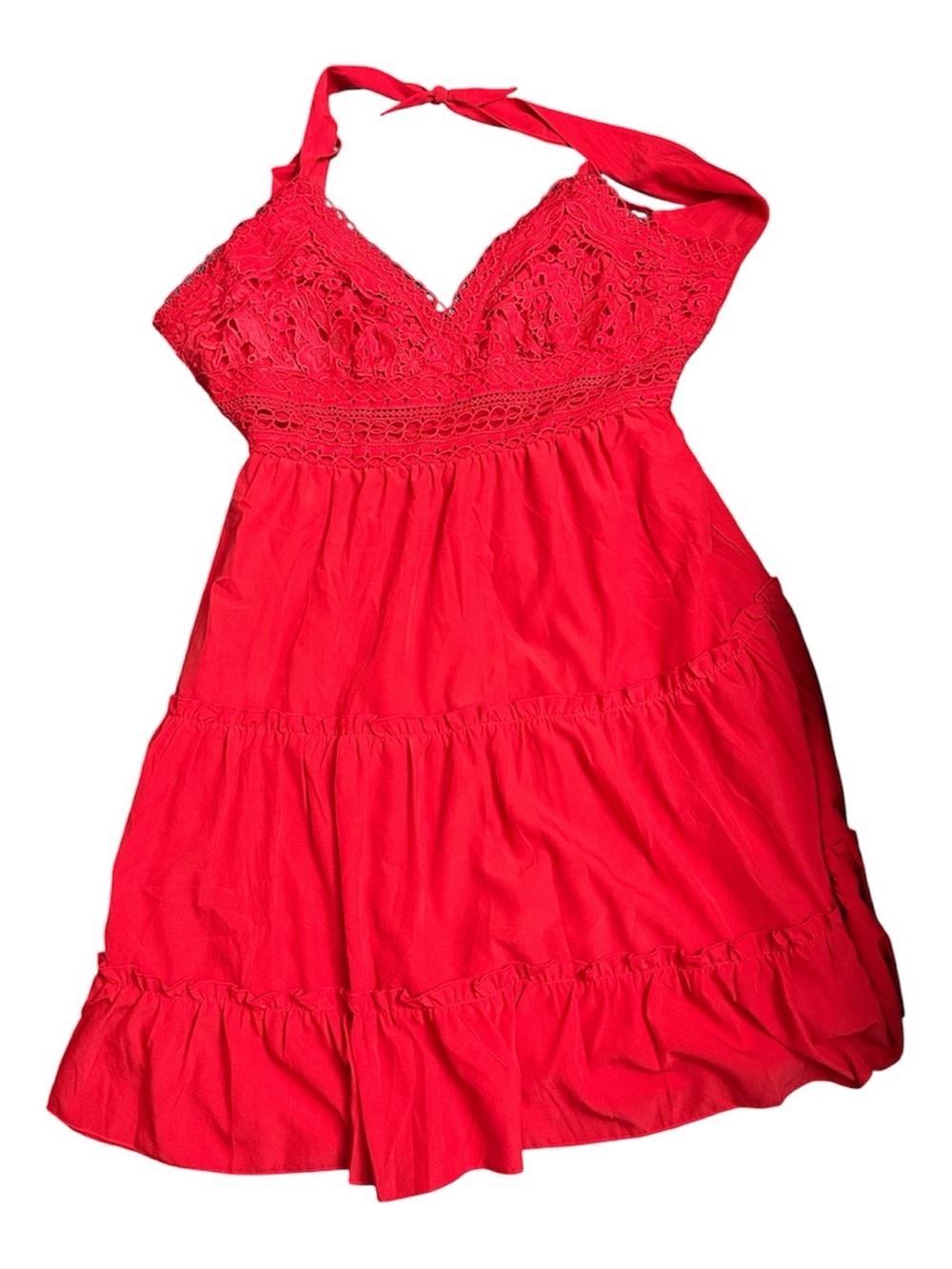 Girls' Red Halter Crochet Bodice Tiered Sundress